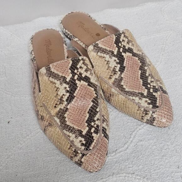 Madewell Faux Rattle Snakeskin Beige Tan Black Mule SlipOn Sandals Casual Size 8 - Picture 1 of 5